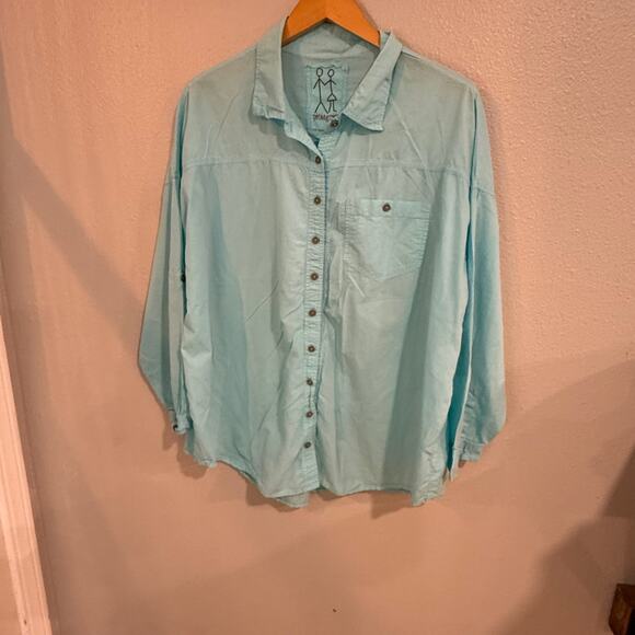 Johnny Was Tops - Johnny Was Pete & Great Blue Women's Oversize Button Up Shirt Size Large